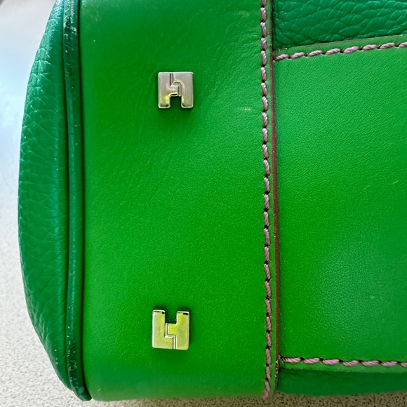 Lambertson Truex handbag bright green leather with hot pink suede lining - Picture 8 of 15